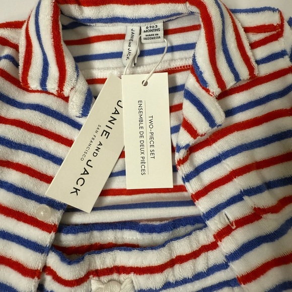 Janie and Jack Red and Blue Striped Two Piece Terry Outfit - Picture 3 of 8